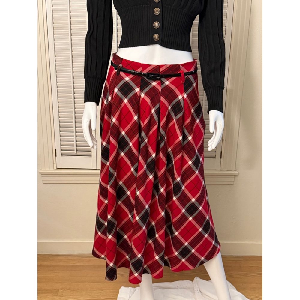 Vintage Jody California Red Plaid A-Line Skirt‎ M